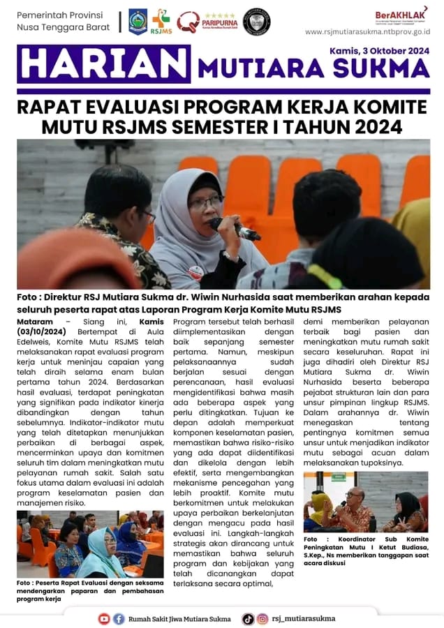 RAPAT EVALUASI PROGRAM KERJA KOMITE MUTU RSJMS SEMESTER I TAHUN 2024